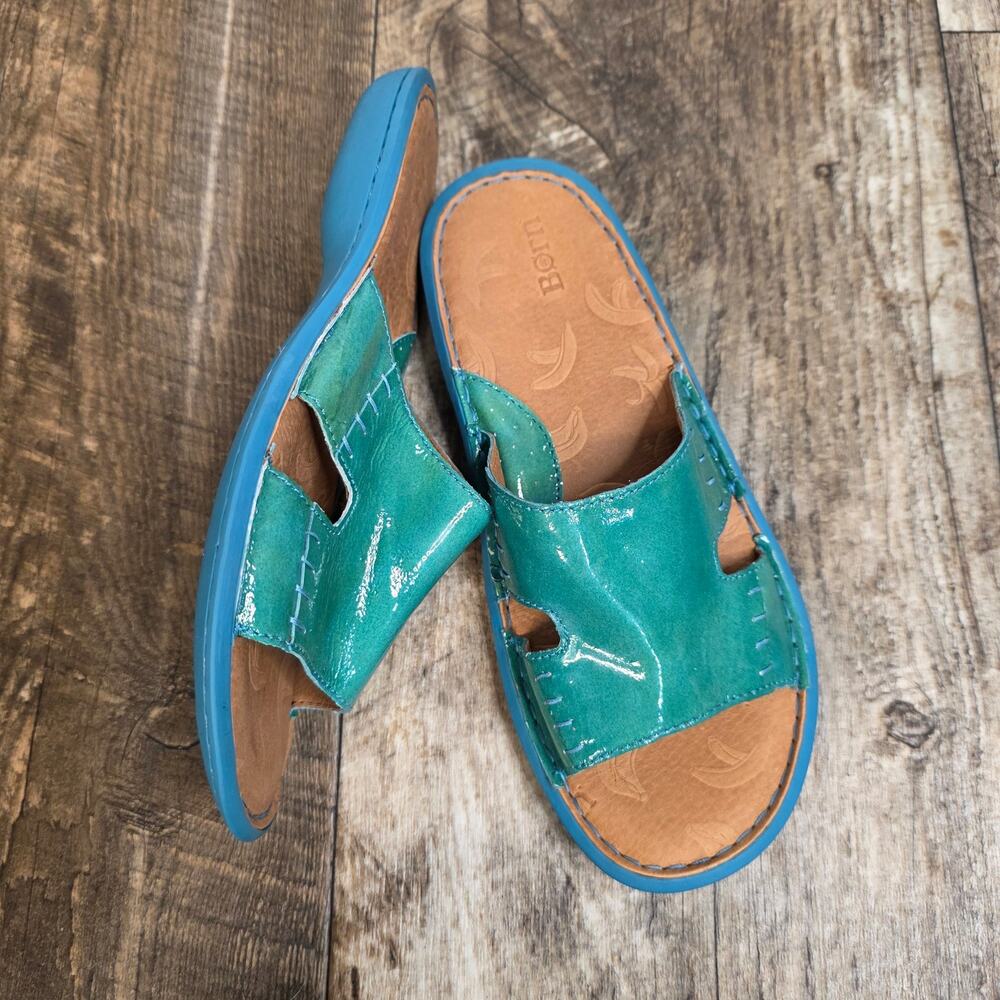 Born Turquoise Leather Sandals Floral Sole Boho Artsy Comfort Slide 8